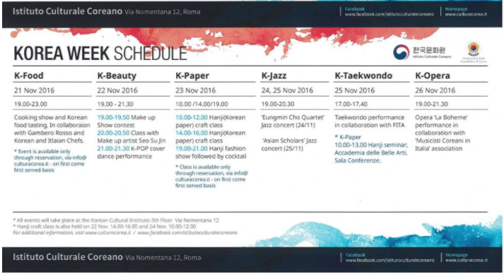 Korea Schedule
